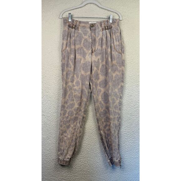 Anthropologie Womens Tamarind Giraffe Print Linen Lyocell Pleated Joggers Size 4 - Picture 1 of 8